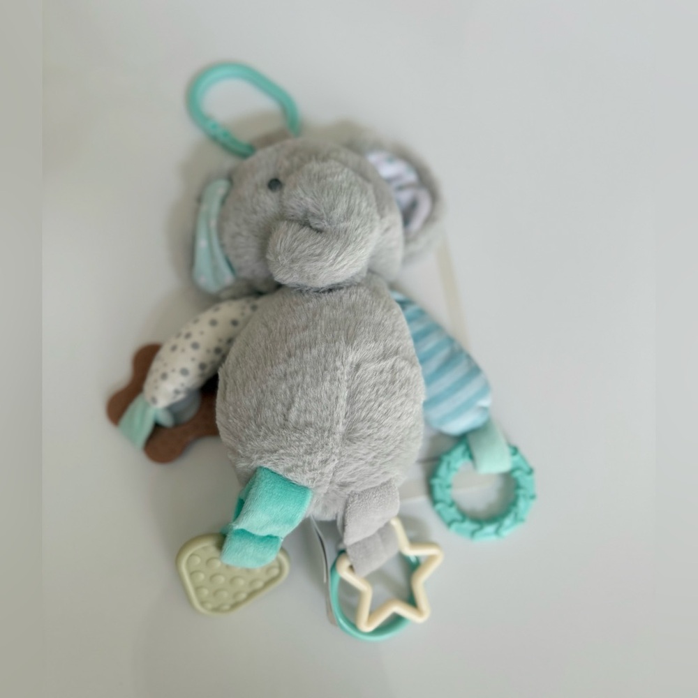 💖SALE 3x$15 New Kelly Baby 10" Pram Grey Elephant W/Teal Accessory & Rattle Toy.